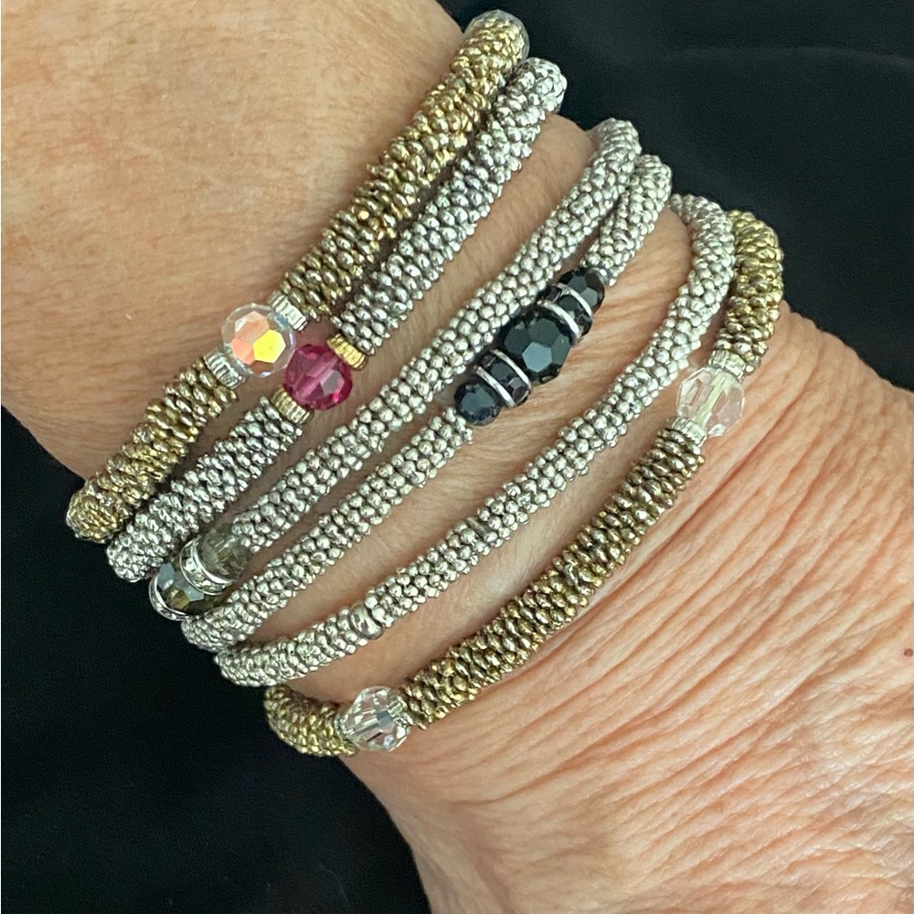 1980's Tiny Seed Vibrant Multi-Colors Bead Bracelets. Six Bracelets.